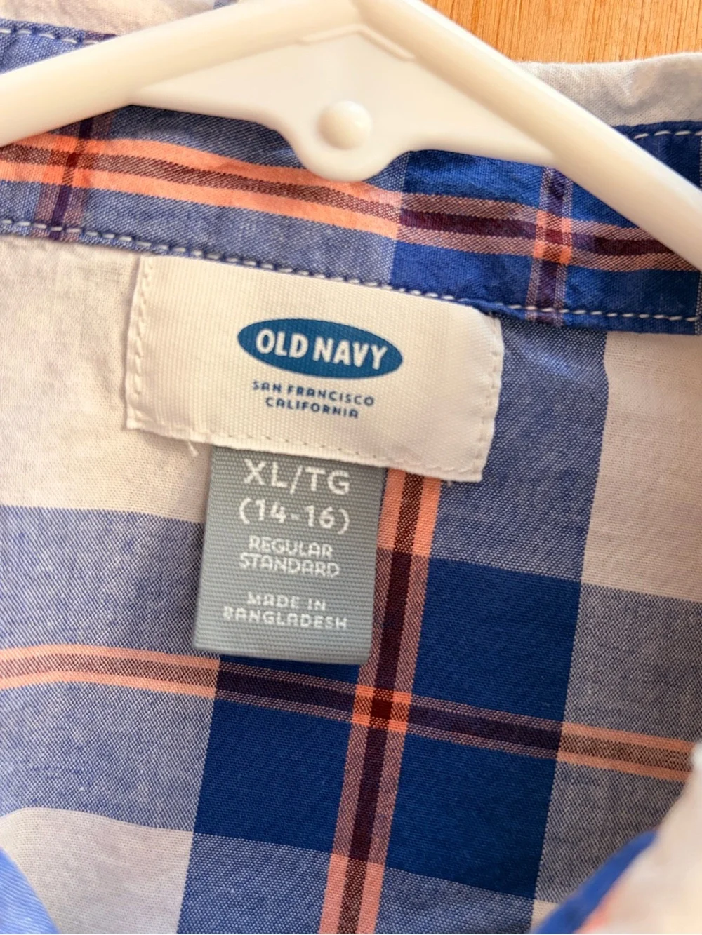 Old Navy Boys Blue, White & Orange Plaid Button-Down Shirt